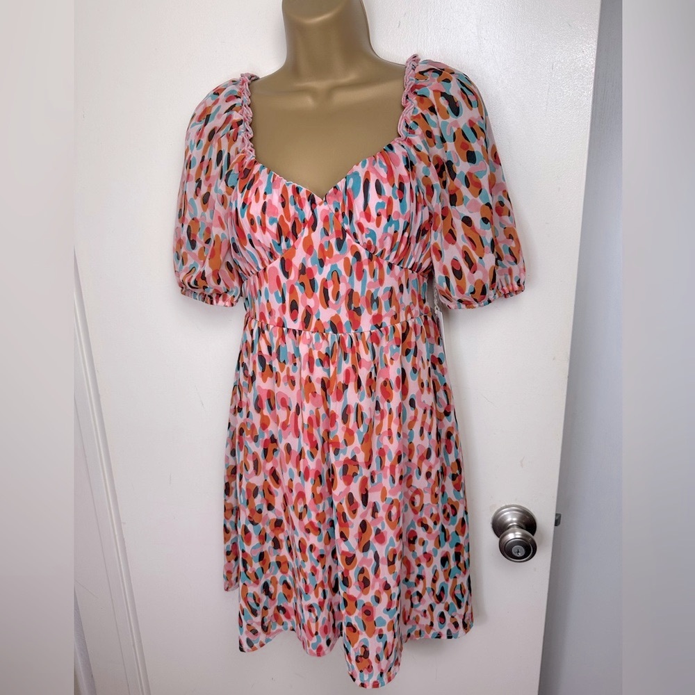 Jessica Simpson Pink Orange Blue‎ Milk Maid Smocked Back Charming Dress NWT S